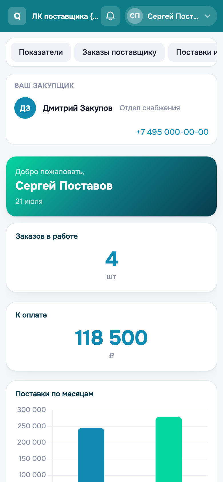 Личный кабинет поставщика на qabinet: заказы, поставки и взаиморасчёты — мобильная версия